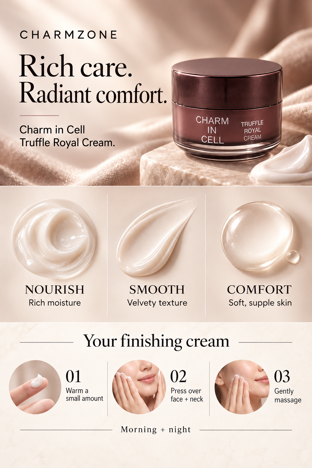 Charm in Cell Truffle Royal Cream — A+ product benefits and routine — September 2026